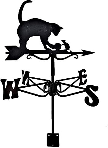 Metall-Wetterfahne, Edelstahl, Katze und Maus, Ornament, Windfahne, Gartenstecker, Wetterfahne, Messwerkzeug, Garten, Hof, Dachmontage, einfach zu verwendende Windrichtungsanzeige