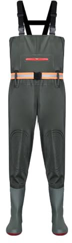 ENEN Wathose Herren Damen Wasserdicht Neopren gr 36-46 Wathose mit Stiefeln, Atmungsaktiv Verstellbare Schultergurte Anglerhose Angelhose Watstiefel Angelbekleidung (Armeegrün,37)