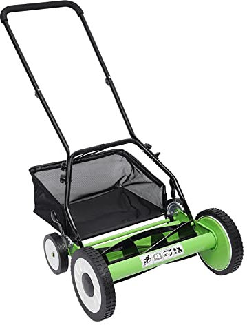 16 4 Wheels Hand Slider Lawn Mowers Hand Grass Mowers with Grass Collecting Bag, Manganese Steel 9 Gears Adjustable Height Hand Push Lawnmower Green Wheeled Lawn Mower for Garden