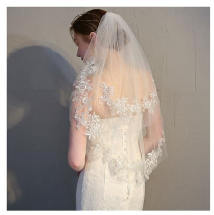 LYHYDMA Brautschleier Weiß Elfenbein Kurze Brautschleier Hochzeitszubehör Kurze Hochzeit(Ivory)