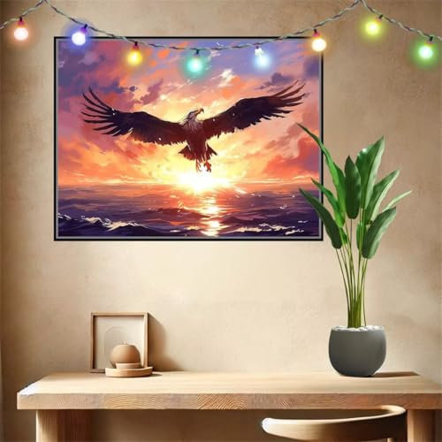 Adler,See Malen nach Zahlen für Erwachsene Anfänger,DIY Paint by Numbers Acrylpigment Ölgemälde Kunsthandwerk Kit,Bastelset Malen Nach Zahlen Kinder für Geburtstag Geschenk Home Wand Décor 30x40cm