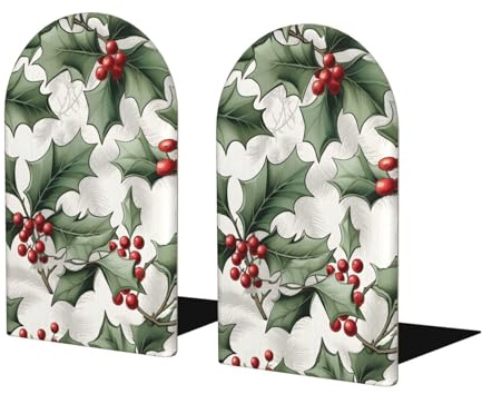 Cavizow Fermalibri decorativi a forma di foglia di agrifoglio, per scaffali, libri pesanti, 2 pezzi, antiscivolo, in legno, per camera dei bambini, casa, ufficio, scuola, scrivania, cucina