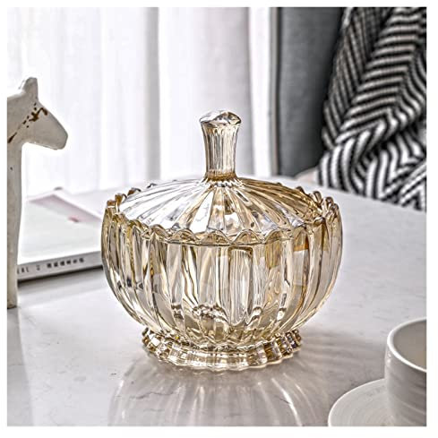 Moderno azucarero de cristal transparente con tapa, tarro de caramelo de cristal para decoración de sala de estar, recipiente de dulces con detalles dorados, elegante almacenamiento de cocina