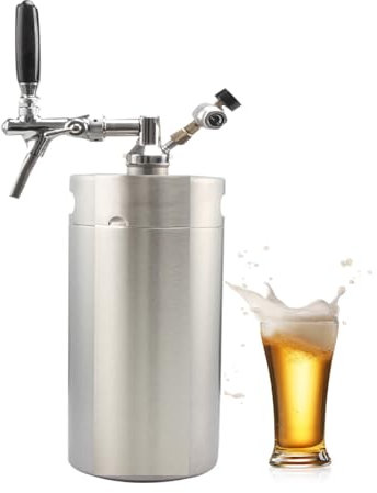 NJDQFA Pressurized Beer Keg, Stainless Steel Keg Dispenser, Portable Growler Keg Tap Kit, Keep It Fresh for Craft Beer, Draft And Homebrew,[E] 8L/2.1gallon