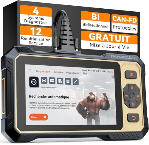 THINKCAR Valise Diagnostic Auto ThinkScan 662,Tests Actifs Bidirectionnels,4 Systèmes ABS SRS Transmission Moteur, 12 Réinitialisations Huile/Frein/SAS/DPF/ABS/BMS/Inject etc. Mise à Jour Gratuite