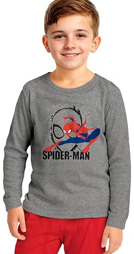 Marvel Spiderman Schlafanzug für Jungen - Kinder Pyjama Set Langarm Oberteil mit Hose Grau/Rot