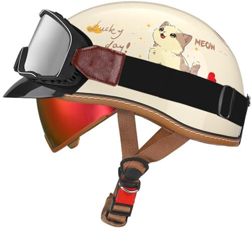 Caschi Cromwell Scodella Portatile Mezzi Caschi Jet Mezzo Caschi da Motociclista Vintage Aperto Casco A Scodella Scooter Motorino ECEDOT Omologato Mezzo Elmetto da Moto 5,M:57-58CM