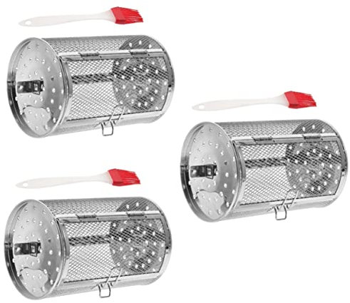 3 Sets Stainless Steel Rotisserie Grill Baskets - Versatile Baking Tool for Air Fryer Oven Barbecue & Rotating French Fries - Metal Grilling Cage & Bakeware