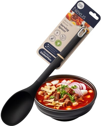 Nexus Silicone Cooking Spoon – Heat-Resistant Solid Spoon, Non Stick Friendly Kitchen Utensil – Perfect for Soup, Rice, Sauces – Ideal for Stirring, Mixing & Serving. Black Satin