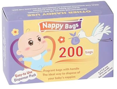 Sacs à couches jetables – 200 sacs parfumés biodégradables | Sacs à couches jetables pour bébé | Sacs hygiéniques écologiques | Sacs à déjections canines et chats | Sacs à couches pour nouveau-né
