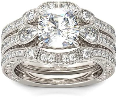 Bagues empilables en zircone pour femme, bagues de mariage rétro, taille coussin, taille poire, avec pierres, bagues de mariage, bagues empilables en argent sterling (Argent, 62(19.8))