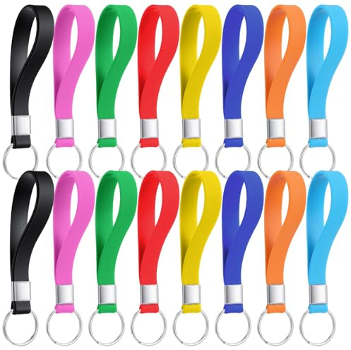 Elegaperma 16Pcs Key Rings Hoops with 8-Color Silicone Identification Loops