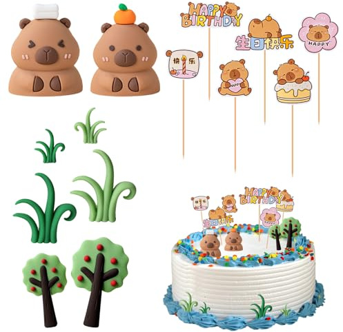 Capybara Deko Geburtstag, 14 Stück Realistische Tierfiguren Für Torten Und Desserts, Niedliche Wasserschwein Motive, Perfekte Geburtstagsfeier Dekoration