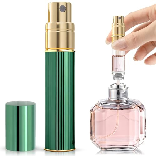 TonJin 5ml Travel Perfume Atomiser Refillable, Small Portable Empty Spray Bottle, Leakproof & Easy To Refill Perfume Decanter Cologne Dispenser for Women and Men(Green)
