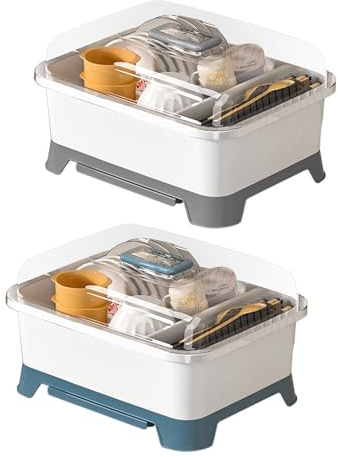 Generico Scolapiatti – Porta Stoviglie Con Coperchio | Contenitore Antipolvere Per Ciotole E Bacchette, Organizer Per 3-4 Persone, Vaschetta Sgocciolante Da Credenza