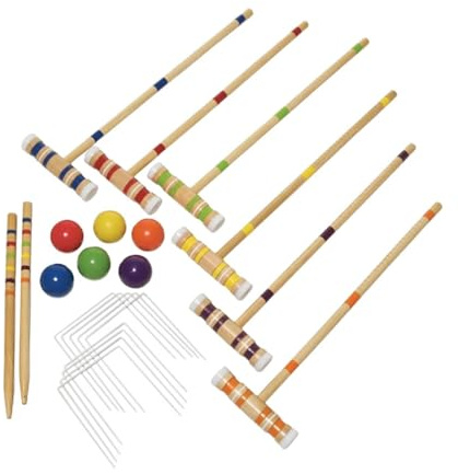 kesurpae Hochwertiges Krocket Set für sechs Spieler mit Holzschlägern – ideal für Sportfeste, Picknicks und andere Aktivitäten im Freien. Perfekt für Urlaub, Garten und