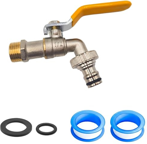 1 Stück Auslaufhahn Regentonne, Wasserhahn Regentonne, Auslaufhahn 1/2 Zoll für Regenfass Verbinder, Regentonnen Verbindungsset mit 20 mm Durchmesser, Ideal für Gartenbewässerung und Wasserversorgung