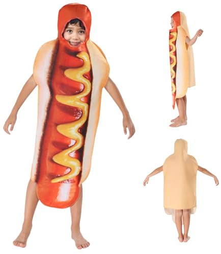 Grsrkep Costume da Hot Dog per Bambini, Costume da Cibo Divertente in Poliestere Senza Maniche per Cosplay di Feste di Halloween, Taglia Media al Ginocchio