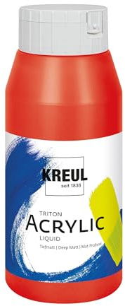 KREUL 17003 - Triton Acrylic Liquid Echtrot 750 ml, Hochwertige Künstler-Acrylfarbe in Studienqualität mit leicht fließendem Charakter, tiefmatt auftrocknend, Rot