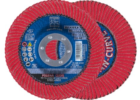 PFERD 67344 Polifan PFR Curve Radial-Typ Fächerscheibe, Keramikoxid, 12,7 cm Durchmesser, 2,2 cm Dornloch, 12200 U/min, Körnung 60