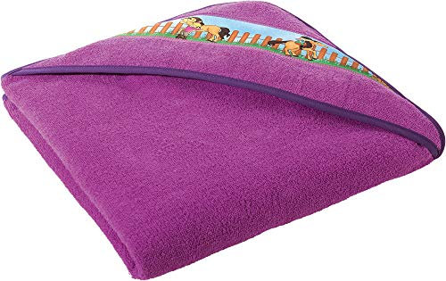 Erwin Müller Kinder-Kapuzenbadetuch, Kapuzenhandtuch Frottier - mit Pferdemotiv auf Bordüre, weich, hautfreundlich, 100% Baumwolle