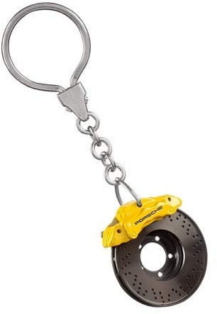 Porsche Schlüsselanhänger aus Keramik - Bremsscheibe 2014 in silberner Präsentationsbox