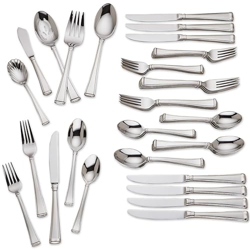 Gorham Silverware Set, Column 45-Piece Flatware Set, Service For 8, Durable 18/10 Stainless Steel, Dishwasher Safe And Tarnish Resistant, Knives Spoons And Forks, Utensils (Silver, 45 Pieces)