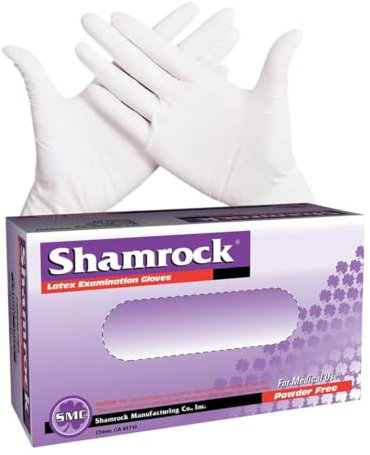 Shamrock Medical grade Examination Glove, 4.5 mil -5 mil, powder-free, Textured rubber latex, non sterile, M, Natural, 100