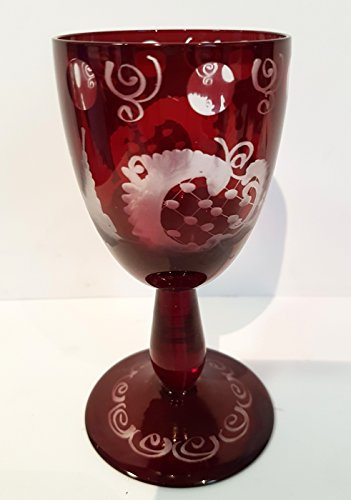 Oberstdorfer Glashütte Egermann Wine Glass Antique Cut Sherry Glass Bohemian Glass Ruby Red Antique Glass Collector Glass Used Condition Like New Height Approx. 11.5 cm