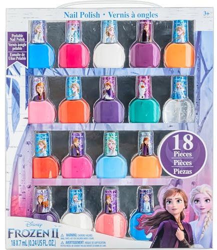 Disney Frozen 18-teiliges Set mit Nagellack für Kinder, wasserbasiert, schnell trocknend und abziehbar, perfekt für Partys und Pyjamapartys, für Kinder ab 3 Jahren, von Townley Girl