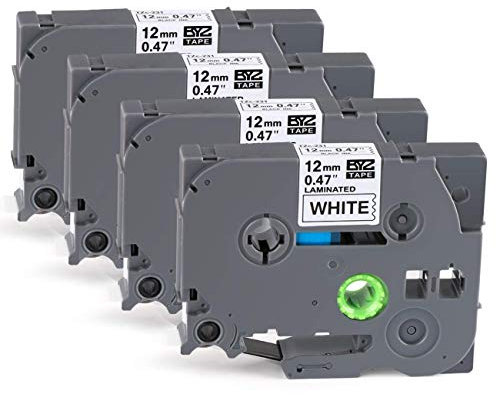 4x Kompatibel Brother TZe-231 Band 12mm (0.47'') Laminated Weiß - Kompatibel mit PT-H100LB/H107B/D400/E100/E200/D210/P300BT/1010/1090/1230PC/1280/D600VP/1000 | Öl-/wasserfest für Küche/Büro/Werkstatt