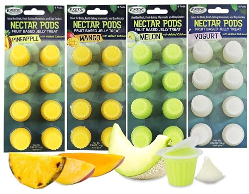 Nectar Pods (Variety 4 Pack) - Calcium-Fortified Jelly Fruit Treat - Sugar Gliders, Marmosets, Squirrels, Parrots, Cockatiels, Parakeets, Birds, Hamsters, Day Geckos, Kinkajous & Other Small Pets