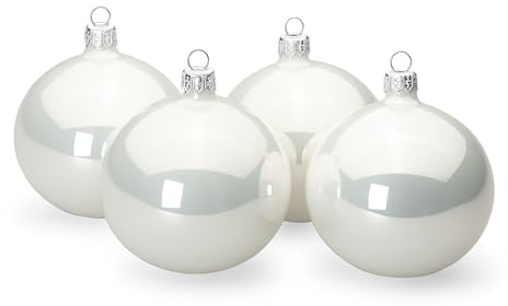 SIKORA Essentials Klassische Christbaumkugeln aus Glas - Hochglanz - 6 Farben 3 Größen Premium Qualität, Farbe/Modell:Weiss Hochglanz 4er Set, Höhe in cm:8 cm