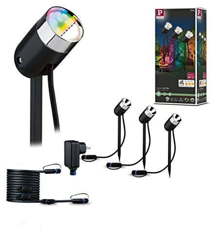 Paulmann 94284 Plug & Shine LED Außenleuchte Zigbee Spot Pike RGBW Starterset incl. 3x4,5 Watt dimmbar IP44 Anthrazit Gartenlicht Kunststoff 3000 K