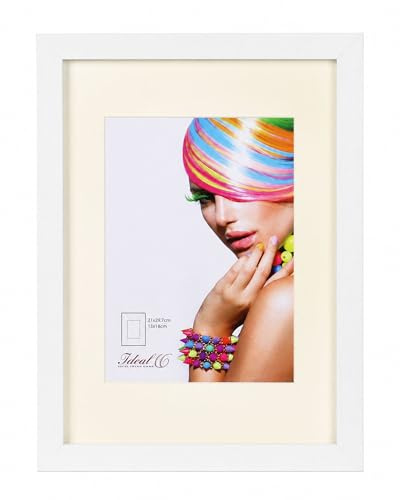 IDEAL TREND 3D Objektrahmen Bilderrahmen mit Passepartout & gehärtetem Glas Holz MDF Rahmen Foto Poster: Farbe: Weiß | Format: 21x29,7
