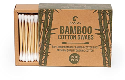 Bamboo Cotton Swabs 200 Count | Eco-Friendly & Pure Cotton Buds | Double Tipped Sticks | 100% Plant-Based & Natural | Perfect for Makeup & Nail Applications, Arts & Crafts, Removing Dust & Dirt…