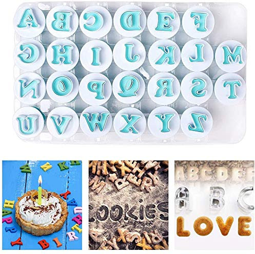 DUBENS Alphabet Buchstabe Zahl Fondant Kuchen Keks Form, Cookie Stamp beeindrucken, Nummer Kuchen-Tool, Prägeschneider Cutter, Digitale Fondant Stempel mit DIY Form (Alphabet)