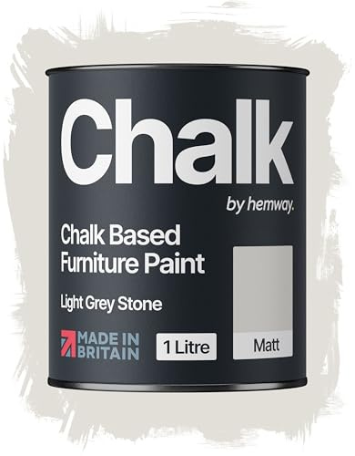 Hemway Chalk Based Furniture Paint, Light Grey Stone 1L, Matt Finish | Shabby Chic, Chalk Paint Furniture & Walls, Quick Dry & 1 Coat