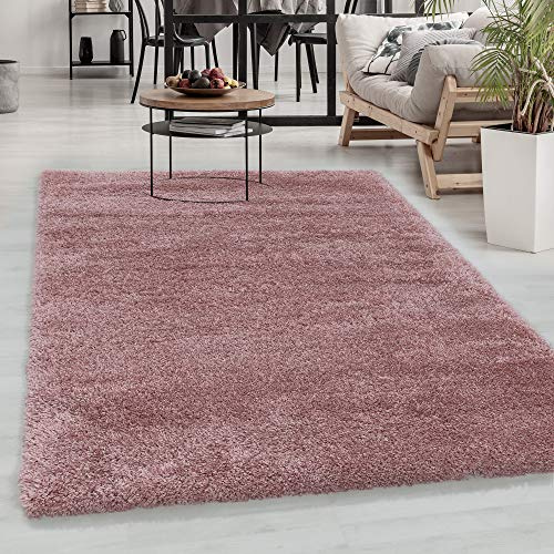 Carpetsale24 Shaggy Hochflor Teppich Rosa 160x230 cm Extra Weich & Waschbar - Jute Rückseite für Fußbodenheizung, Einfarbig & Flauschig für Wohnzimmer & Schlafzimmer
