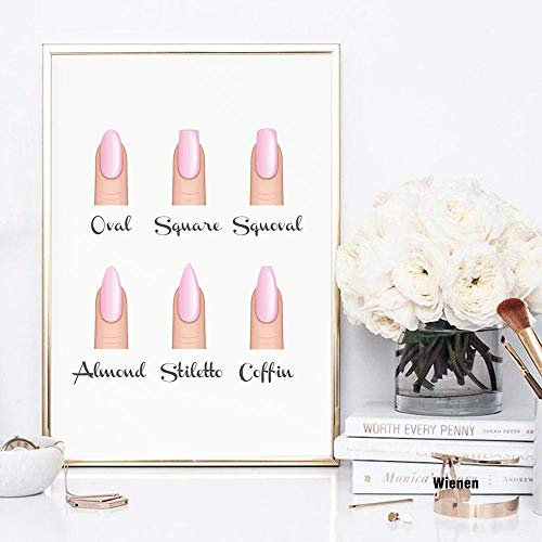 QZROOM Mode Formes d'ongles Salon de beauté Affiches et Impressions sur Toile Décor Maquillage Cadeaux pour Les Ongles Guide de Type d'ongle Art Peinture sur Toile Image - 40x60cm - sans Cadre