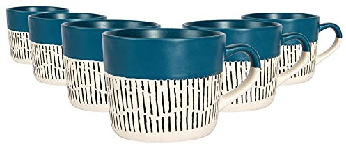 Nicola Spring Ceramic Coffee Mugs Set - 475ml - 6pc Blue Dipped Dash Stoneware Coffee Cups Dishwasher & Microwave Safe Large Tea Mugs for Hot Drinks, Hot Chocolate, Tea