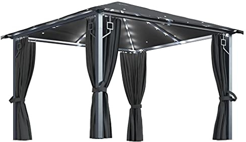 vidaXL Pavillon mit Vorhängen & LED-Lichterkette 3x3 m Anthrazit Alu