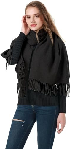 MMEANBEAUTY Damen Kaschmir Schal Winterschal Pashmina Wickeltuch Hochzeit Party Weihnachtsgeschenke-Schwarz