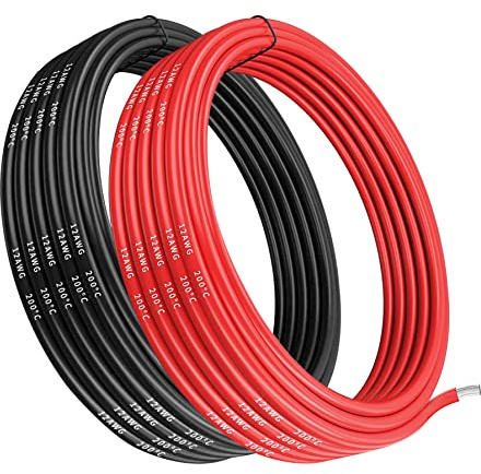 Makerfire Fil de silicone calibre 12, câble électrique 12 AWG 5 m [2,5 noir et 2,5 rouge], flexible 680 brins 0,08 mm cuivre étamé à haute température pour voiture RC, marine, drone, 12AWG