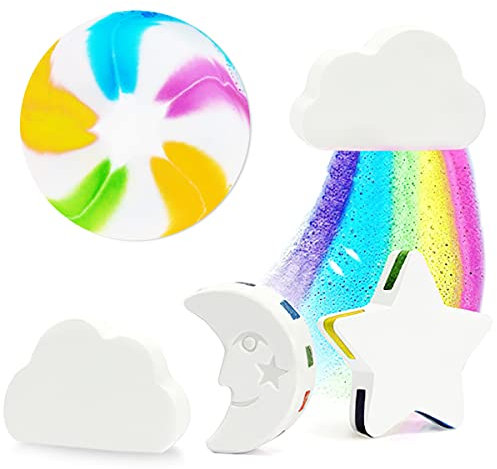 Regenbogen Badebomben, Taozoey 4 Badebomben für Kinder, Regenbogenbombe, Badespielzeug für Kinder, Badekugeln, Regenbogen Badebomben Geschenkset