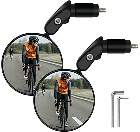 Bike Mirror, 2 Pcs 360˚ Rotatable Bar End Bicycle Mirrors for Handlebars, Wide Angle Convex Bike Mirrors Handlebar Rearview Mirror Bike Mirrors for Handlebar End Mount Mountain Road Adult Bike Cycling