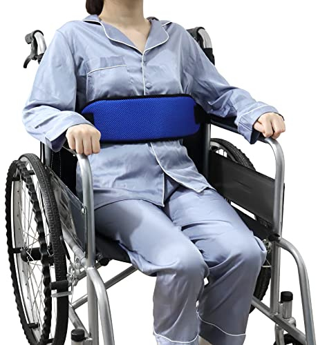LOSCHEN Cinturón de seguridad para silla de ruedas, antideslizante, silla gruesa, área abdominal, ajustable, antideslizante, con hebilla para personas mayores, personas mayores (azul)