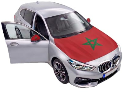 Auto Fahnen Marokko Set - Motorhaubenflagge & 2 Außenspiegelfahnen Überzieher, Autoflagge Fanartikel für Fußball EM & WM, Marokkanische Flagge Fahrzeug Deko