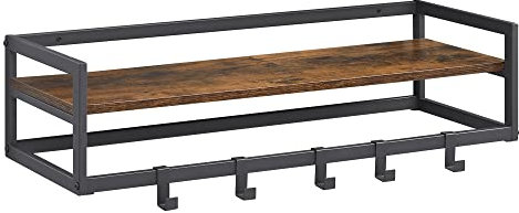 MAZAZU Industrielle Garderobe mit verstellbaren Haken - Vintage und modernes Design - Braun - 80 cm breit - Wand und Tür Kleiderhaken zum Einhängen