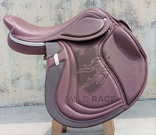 WILD RACE Leather Jumping/Close Contact, Double Flap Changeable Gullets Medium Saddle (17)